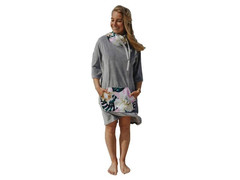 Poncho Moki Grey Flowers Women