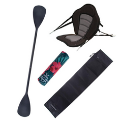 Zestaw Wiosło Składane Kajakowe John Paddle V2 225cm + Siedzisko do deski SUP NRO Silver + pokrowiec + odbijacz Flowers