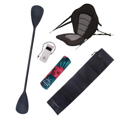 Zestaw Wiosło Składane Kajakowe John Paddle V2 225cm + Siedzisko do deski SUP NRO Silver + pokrowiec + odbijacz Flowers + etui