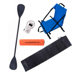 Zestaw Wiosło Kajakowe Składane John Paddle 225cm + Siedzisko Kajakowe John Paddle do Deski SUP Niebieskie + pokrowiec + odbijacz + etui