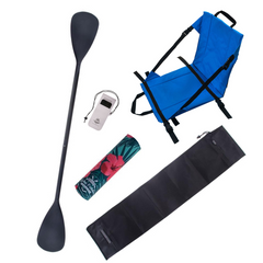 Zestaw Wiosło Składane Kajakowe John Paddle V2 225cm + Siedzisko Kajakowe John Paddle do Deski SUP Niebieskie + pokrowiec + odbijacz Flowers + etui